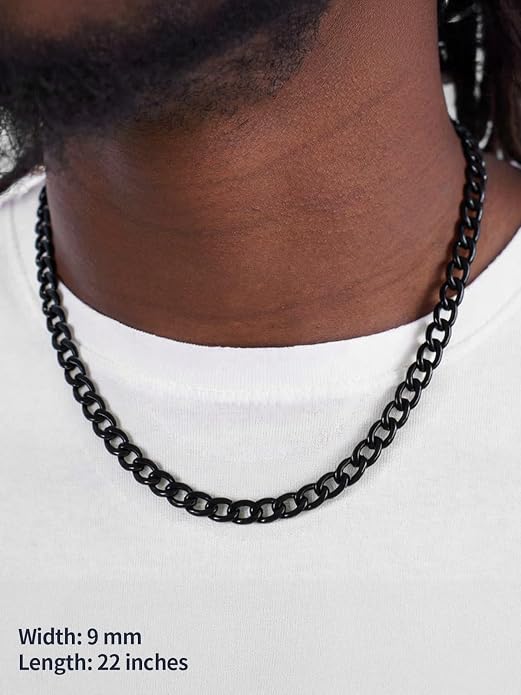 U7 Cuban Link Chain for Men Women Stainless Steel Curb Necklace, 7/9/12/15 MM Chunky Chain Silver/Gold/Black Mens Hip Hop Jewelry 18''-30''