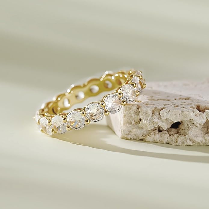 LUCA SMITH 14K Gold Filled Eternity Ring for Women - Wedding & Promise & Engagement Band Rings - Stackable Gold Rings Round Cubic Zirconia Jewelry - Tarnish Free Perfect for Sensitive Skin