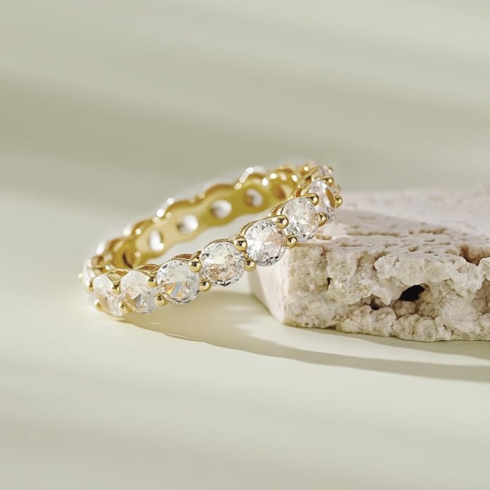 LUCA SMITH 14K Gold Filled Eternity Ring for Women - Wedding & Promise & Engagement Band Rings - Stackable Gold Rings Round Cubic Zirconia Jewelry - Tarnish Free Perfect for Sensitive Skin