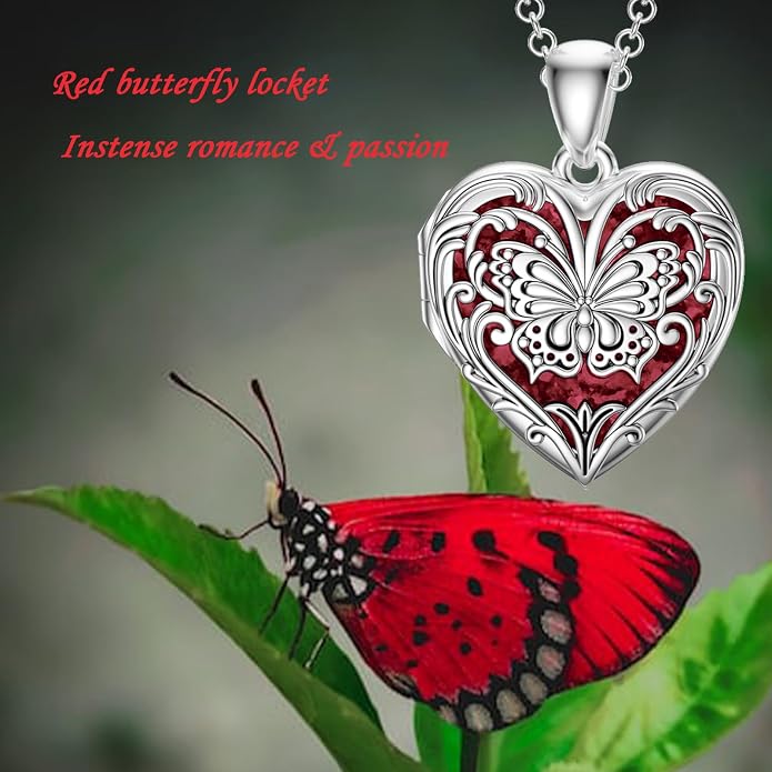 SOULMEET Personalized Butterfly Locket Necklace That Holds Up to 2 Pictures, Memorial Insects Silver Butterfly Photo Locket Custom Any Photo Healing Gift