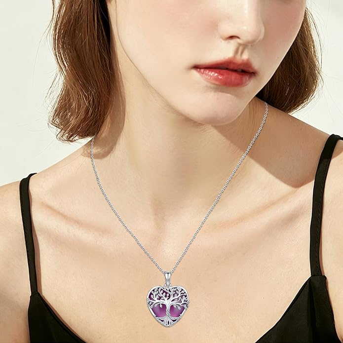 Tree of Life Necklace for Women Moonstone/Turquoise/Amethyst Pendant Boho Necklace Fine Jewelry Gifts for Wife Mom Grandmother