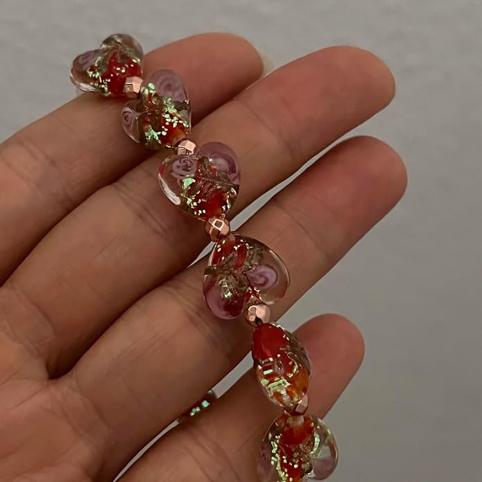 ARTSY Crafts Glow in the Dark Heart Shaped Glass Bead Bracelets & Necklaces, Handmade in USA