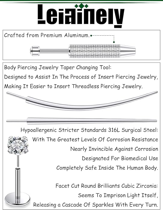 20/18/16g Gold Flat Back Threadless Earrings Nose Rings Lip Studs Surgical Steel Piercing Jewelry for Women Men