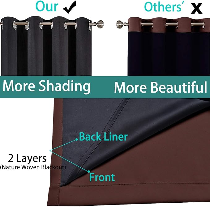 Yakamok Brown 100% Blackout Patio Door Curtain Panels W100 x L96, 1 Panel | Noise Reducing Barrier Panel for Sliding Glass Door, 2 Thick Layers Heat Full Light Blocking Patio Door Drapery