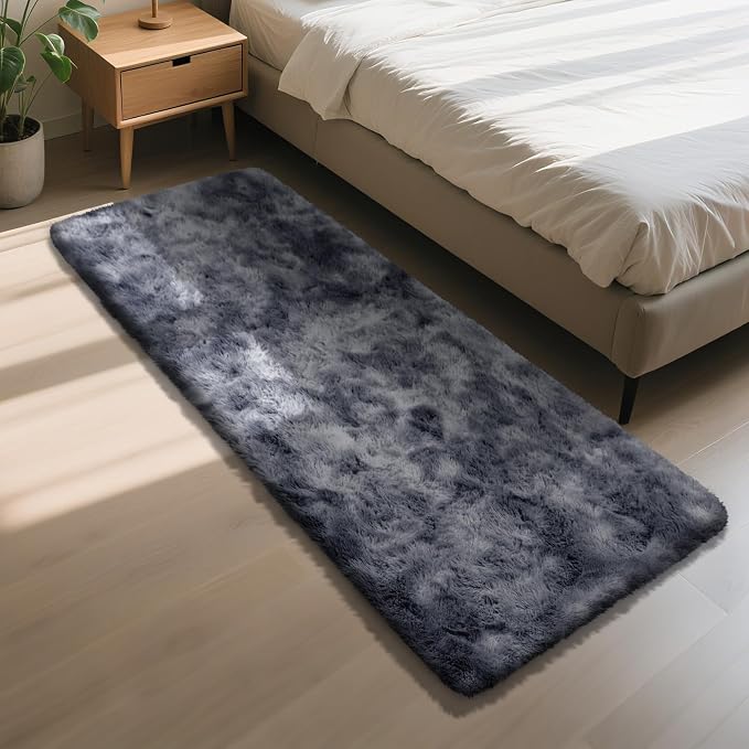 Soft Runner Rugs for Bedroom, Mottling Dark Grey 2x6 Area Rugs Fluffy Rug Shag Rug Carpet, Bedside Rug for Living Room Bedroom Room Home Decor