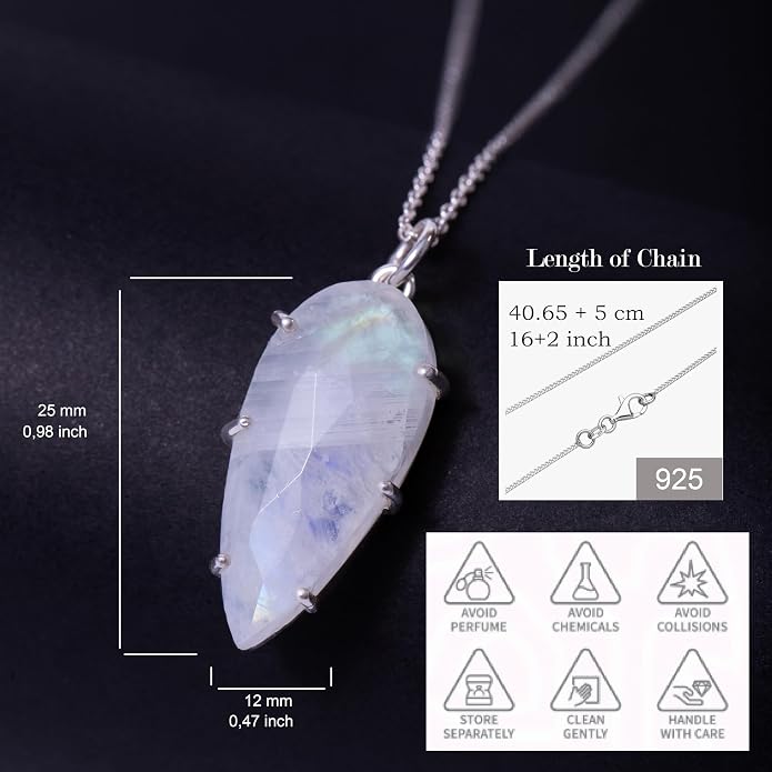 Lunatik Moonstone Necklace for Women – 925 Sterling Silver & 18K Gold Plated, Natural Rainbow Moonstone Pendant – June Birthstone Necklace