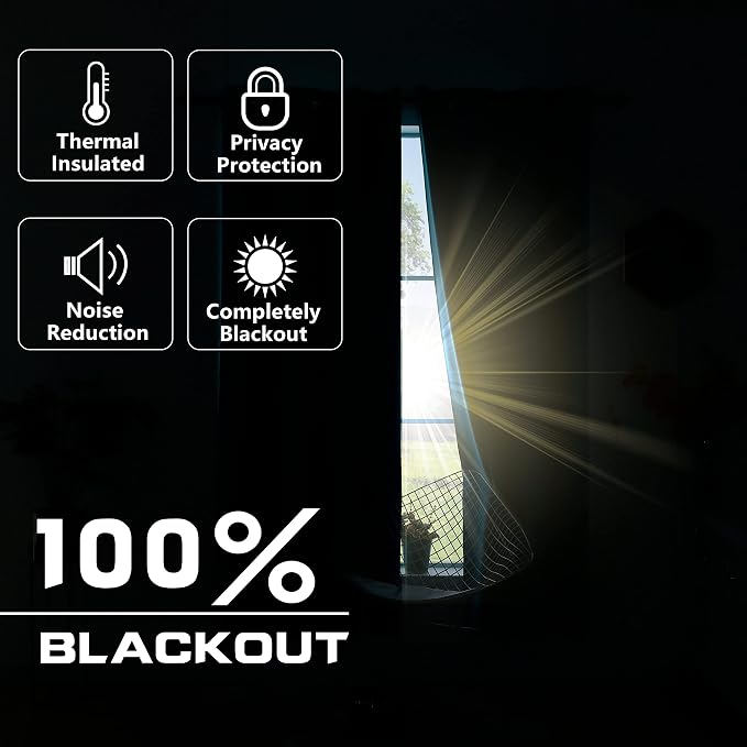 KOUFALL Black Curtains for Bedroom 63 Inch Length x 72 Inches Wide,Room Darkening Black Out Curtain 72x63 Inches Long