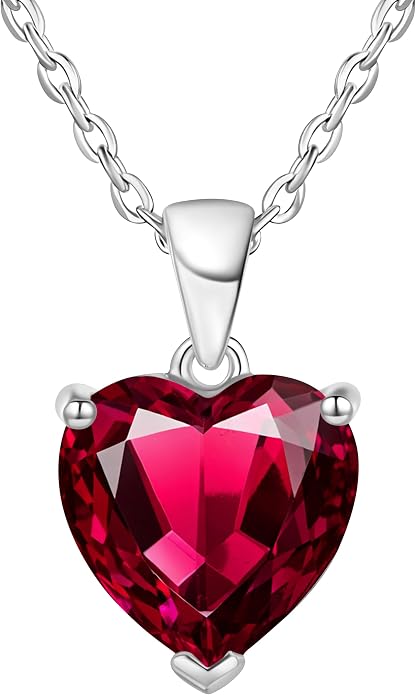 ADITA GOLD Bithstone Heart Necklace for Women with 925 Sterling Silver Chain, Simulated Birthstone Pendant, Jewelry