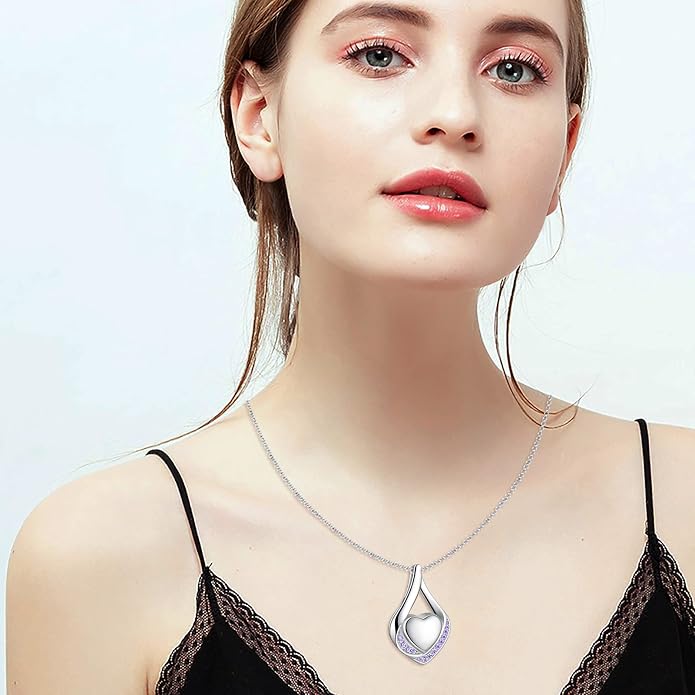 Cremation Jewelry 925 Sterling Silver Teardrop Urn Necklace for Ashes Heart Shape Memorial Keepsake Pendant for Human Ashes for Women Gift