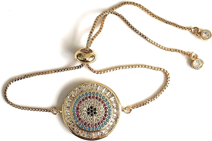 SIFRIMANIA Evil Eye Adjustable Sliding Bead Shiny Bracelet Lucky Charms Jewelry for Women of All Ages