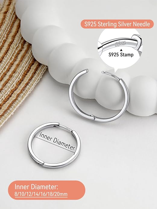FaithHeart 925 Sterling Silver Post Huggie Hoop Earrings for Women, Silver Small Hoop Earring, Hypoallergenic Cartilage Earrings for Women