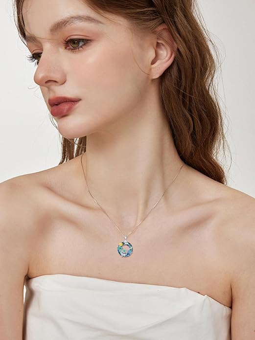 Midari Ocean Necklace 925 Sterling Silver Flamingo Mama Bear Dolphin Penguin Sea Turtle Axolotl Desert Cactus Nautical Rudder Tropical Palm Compass Wave Pendant Boho Jewelry Gifts for Women Men