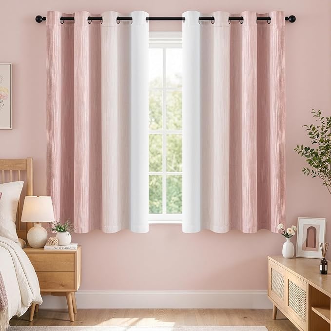 MIULEE Pink and Greyish White Ombre Blackout Curtains, Full Room Darkening Thermal Insulated 54 Inches Long Drapes for Bedroom/Living Room Grommet Window Treatments Modern 52Wx54L, Set of 2