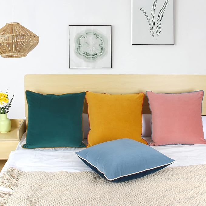 Velvet Throw Pillow Covers 22x22 Inch Set of 4 Decorative Velour Pillowcases Modern Double-Colored Cushion Covers for Sofa Couch, Cold
