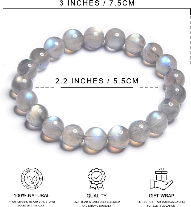 ILLUMINIA 5A Grade Natural Crystal Gemstone Bracelet | Healing Energy Charged Quartz Stone Bead | Handcrafted Stretch Bracelet for Women Men Teens