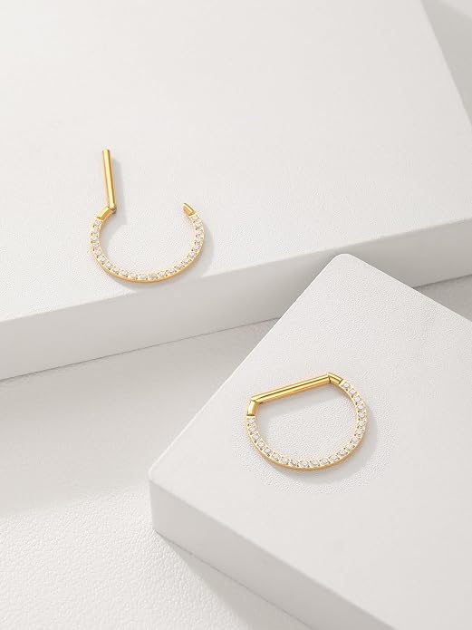 Oveta Titanium D Shaped Nipple Rings 14G for Nipple Piercing Jewelry Higned Segment Clicker Ring Hoops 11mm 12mm 14mm for Women Men, Silver Gold Black, 2PCS