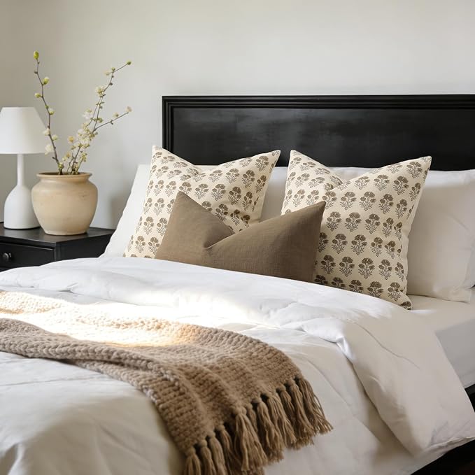 Farmhouse Floral Pillow Covers 26x26 Set of 2, Country Botanical Throw Pillow Cover for Sofa Couch Bed Living Room, Rustic Vintage Flower Cushion Covers Cottage Home Decor,Vintage Walnut