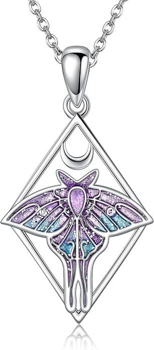 URONE Moth Necklace 925 Sterling Silver Moth Pendant Luna Moth Jewelry Gifts for Women