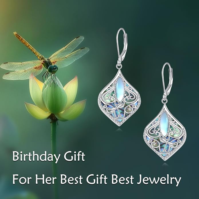 TIGER RIDER Abalone Shell 925 Sterling Silver Dangle Earrings Lightweight Filigree Dangle Drop Earrings for Women