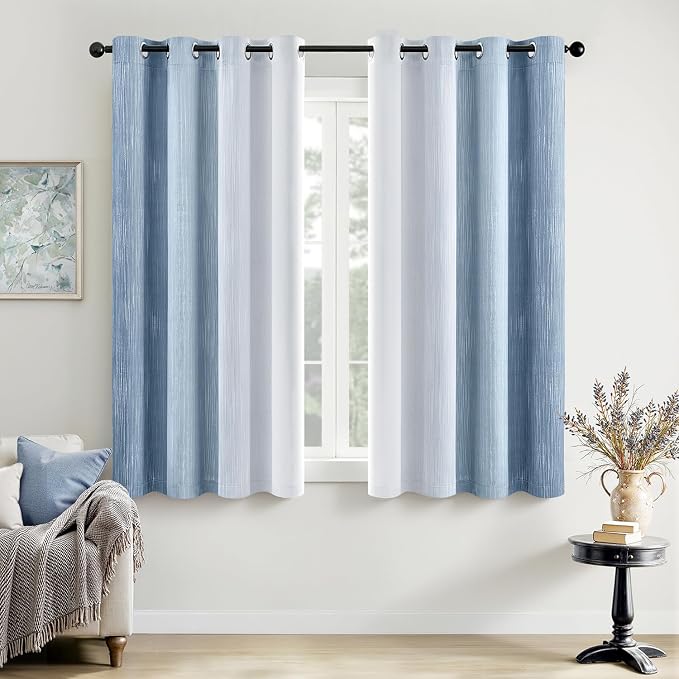 MIULEE Stone Blue and Greyish White Ombre Blackout Curtains, Full Room Darkening Thermal Insulated 63 Inches Long Drapes for Bedroom/Living Room Grommet Window Treatments Modern 52Wx63L, Set of 2