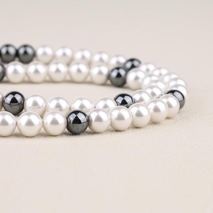 GAVU Men's Pearl Necklace, Pearl Jewelry Crystal Beaded Necklace for Men 20"/22"/24"/26"