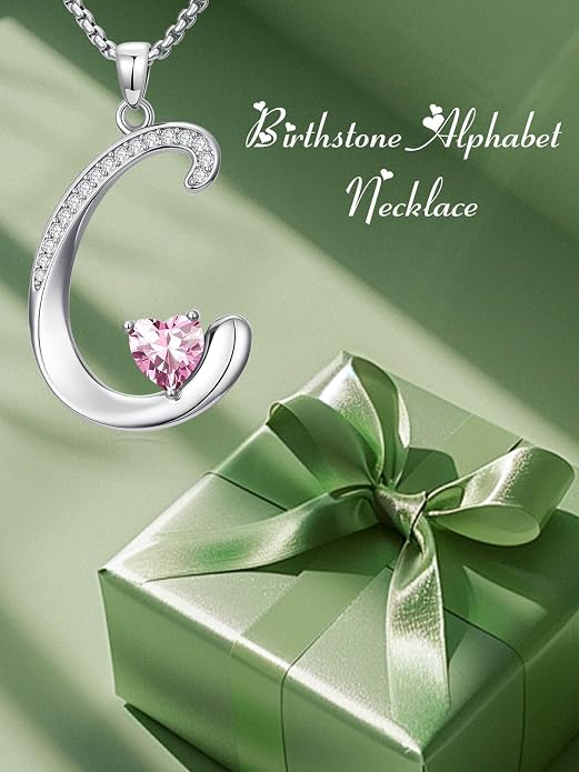 Birthday Gifts for Women Alphabet A to Z Initial Birthstone Pendant Necklaces for Women - 18k White Gold Plated Personalized Name Jewelry Anniversary Graduation Gifts for Wife Her Daughter Girlfriend(with Gift Box)