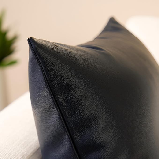 Encasa XO Faux Leather Throw Pillows Covers 24"x24" (Set of 2) | Navy Blue Decorative Cushion Covers | Modern Farmhouse Pillow Cases for Outdoor, Living Room, Bedroom, Couch, Sofa