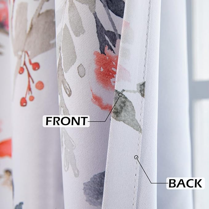 MYSKY HOME Farmhouse Curtains for Kitchen Floral Blackout Curtains 45 inch Length for Dormer Window Room Darkening Thermal Insulated Panels Light Blocking Grommet Flower Drapes, 2 Panels, Red
