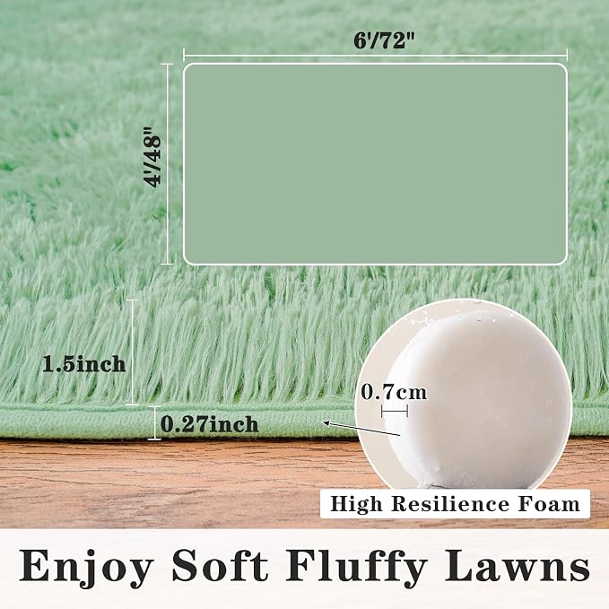 Soft Fluffy Sage Green Rug for Living Room Bedroom, 9x12 Shaggy Area Rugs | Large Non-Slip Light Green Rug for Nursery Kids Room Dorm Room Home Decor, Indoor Plush Floor Carpet
