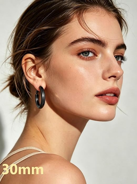 Bestyle 5mm Thick Gold Hoop Earrings Hypoallergenic Hoops for Sensitive Ears Trendy Lightweight Chunky Earrings for Women 30/40/60/80mm