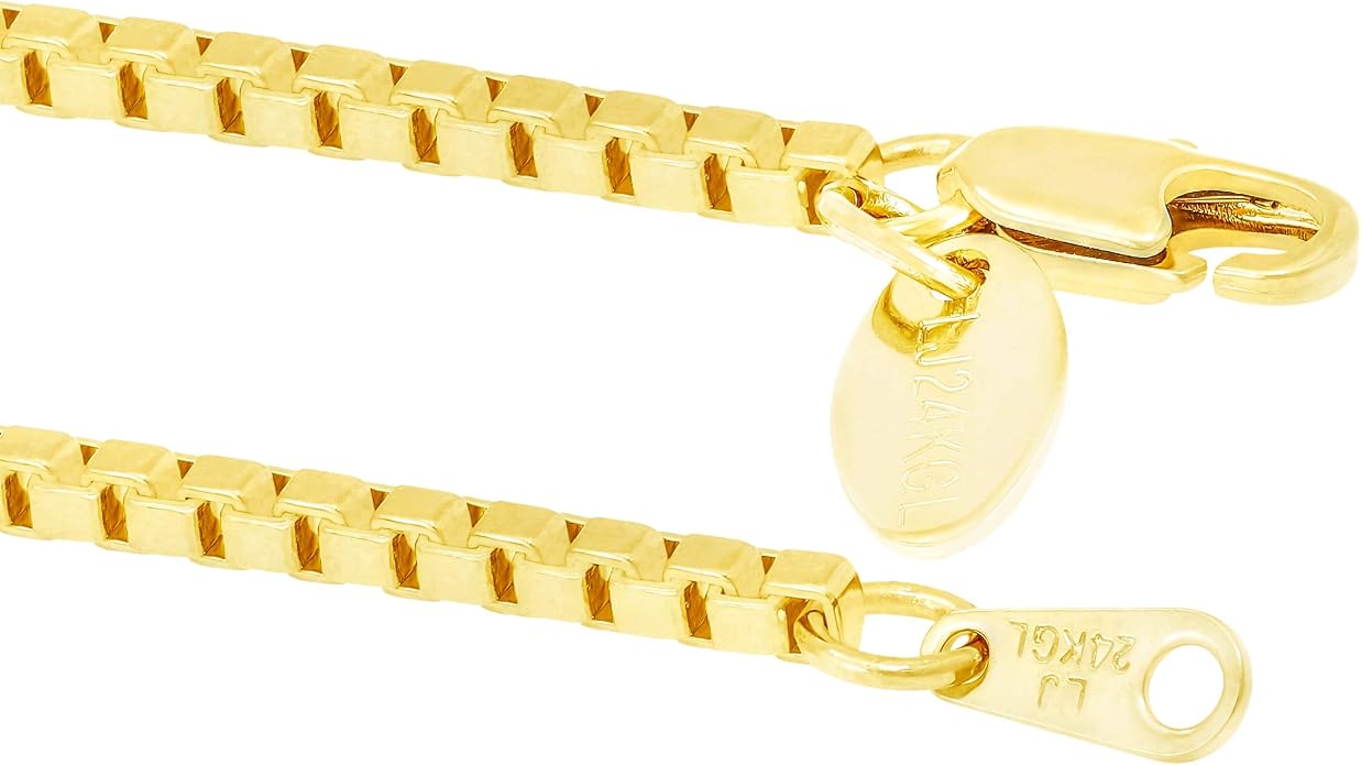 LIFETIME JEWELRY Womens Gold Anklet 2.3mm Box Chain Ankle Bracelet 24k Real Gold Plated