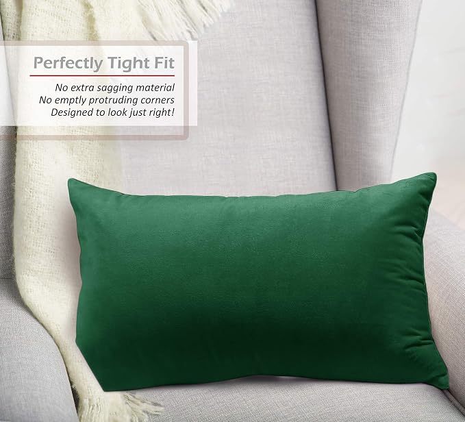 Nestl Throw Pillow Covers, Cozy Velvet Decorative Pillow Covers 12 x 20 Inches, Soft Solid Couch Pillow Covers for Sofa, Bed and Car, Set of 2 - Hunter Green