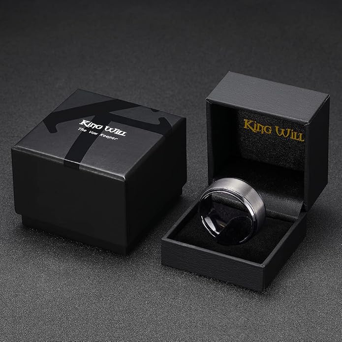 King Will Classic Tungsten Wedding Band for Men, 6/7/8/9/10mm Widths, Polished Finish Step Edge Matte Rings Comfort Fit
