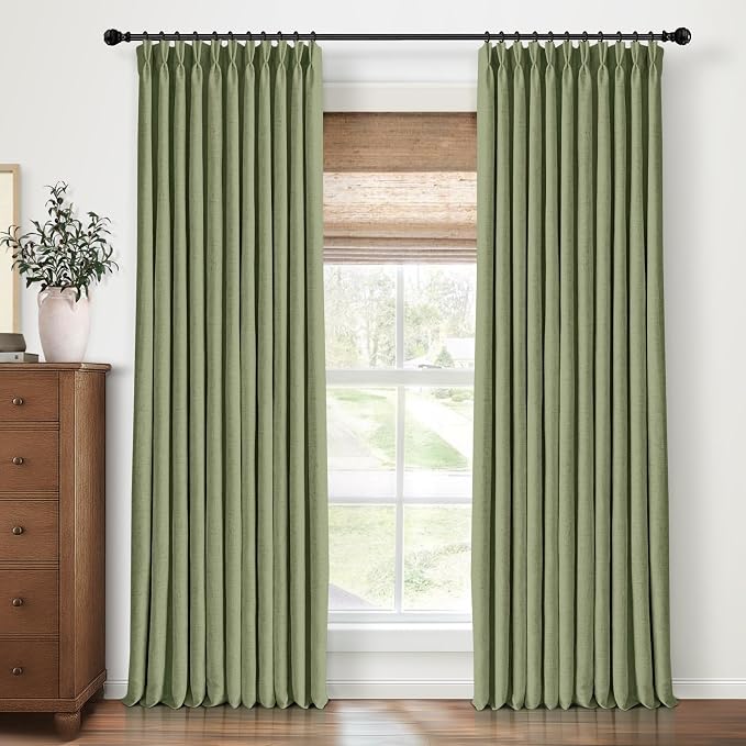 CAPALOCA Pinch Pleated Curtains Blackout, Linen Blackout Curtains 120 inches Long 2 Panels Set for Bedroom, Thermal Insulated Pinch Pleated Drapes for Living Room, 40"W x 120"L (Pack of 2), Sage Green