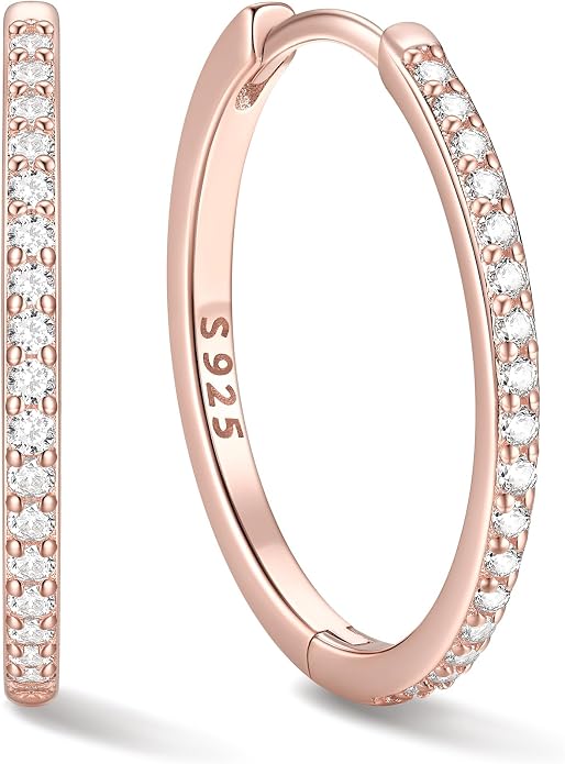 ChicSilver 925 Sterling Silver Huggie Earrings for Women 14K Gold Plated Silver Hoop Earrings for Women Hypoallergenic Small Cubic Zirconia Huggie Earring (6/8/10/12/14/16/18/20mm)