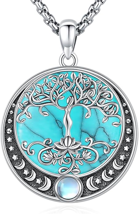 Sterling Silver Tree of Life Necklace for Women Oval Family Tree Necklace Abalone Shell Moonstone Pendant Mother Day Necklace for Mom Tree of Life Jewelry