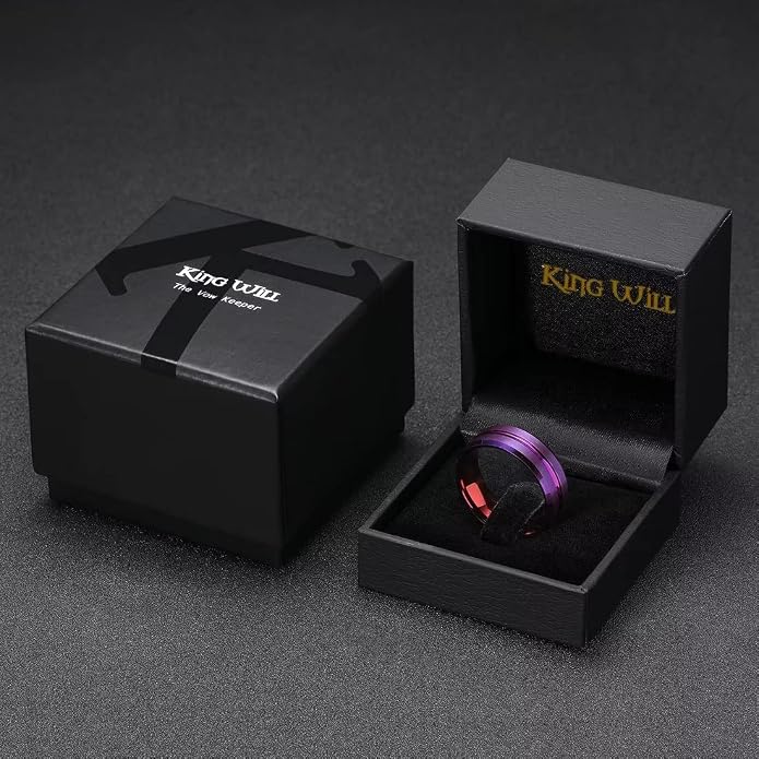 King Will Tungsten Carbide Wedding Band for Men Women-6/8/10mm Width Multicolor Available with Grooved Center Wedding Ring Suitable for Work, Gym Comfort Fit Size 4-16