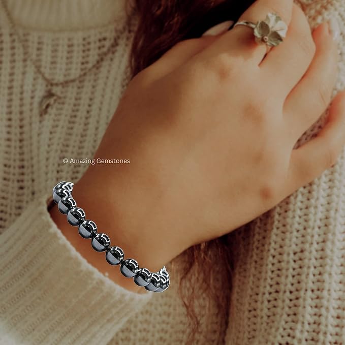 Amazing Gemstone Hematite Bracelet, Gifts for Men & Women - Protection Healing Crystal Bracelet - 8mm Gemstone Beaded Adjustable Bracelet, Pulseras para Hombres Mujer Stocking Stuffers