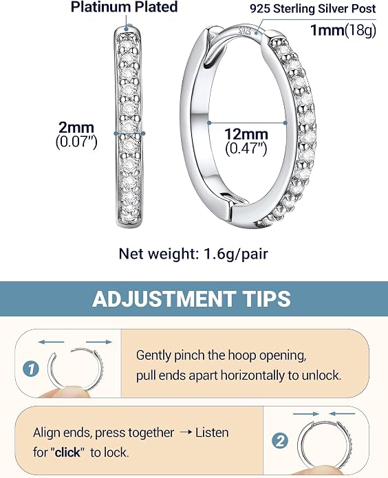 PROSTEEL Hoop Earrings for Women, Huggie Hoop with 925 Sterling Silver Post, 8/10/12/14/16/18/20mm Small Huggie Hoops, 14K Gold Plated/Silver/Black/Rose Gold Hypoallergenic Earrings Jewelry