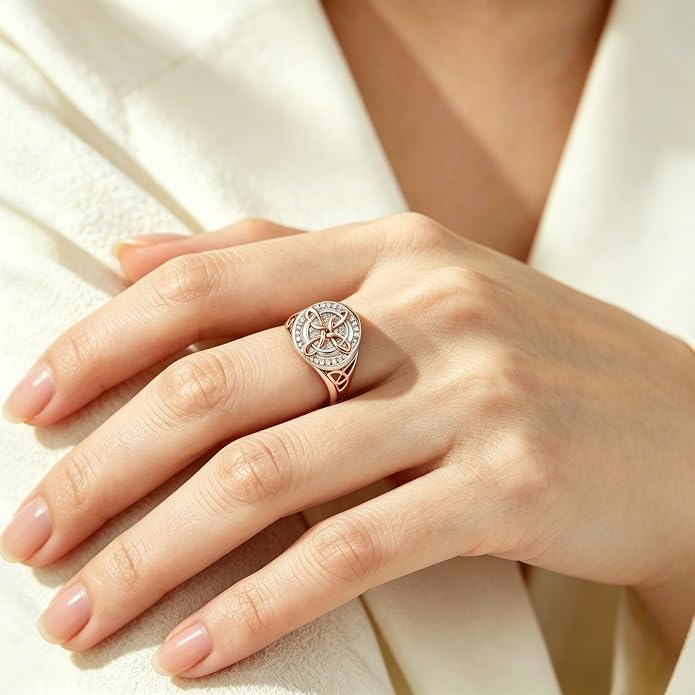 925 Sterling Silver Ring for Women Celtic Knot Design - Rose Gold and White Gold Plated Cubic Zirconia Statement Ring - Jewelry Gift for Her - Size 6-10