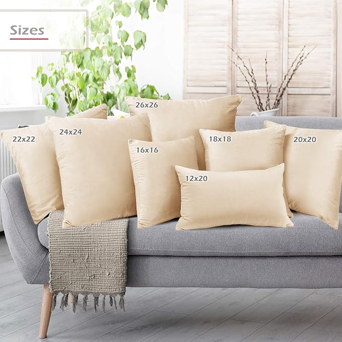 Nestl Throw Pillow Covers, Cozy Velvet Decorative Autumn Pillow Covers 22 x 22 Inches, Soft Solid Couch Pillow Covers for Sofa, Bed and Car, Set of 4 - Beige Cream