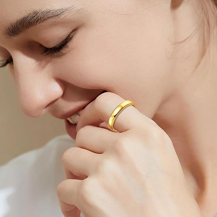 Vakki Gold Tungsten Wedding Bands for Men Women 2/4/6/8mm 14k Gold Plated Slim Stacking Stackable Engagement Promise Rings Domed High Polished Finish Comfort Fit size 5-12