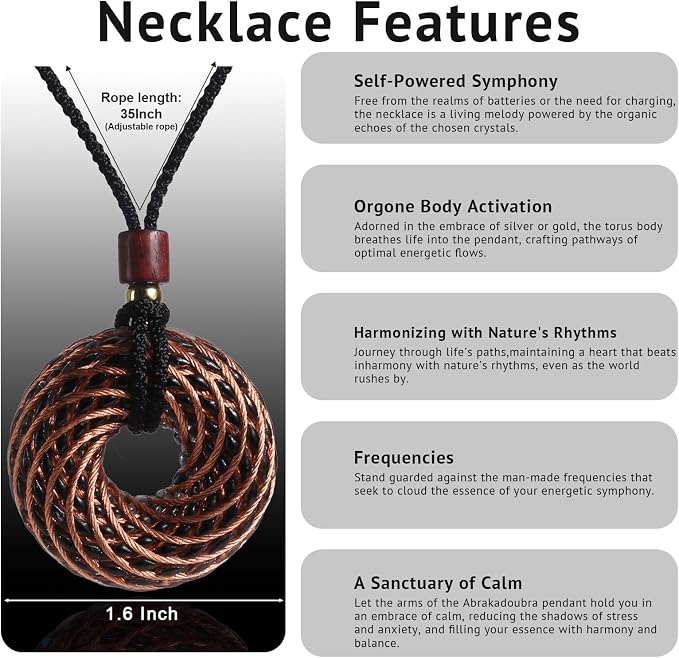 Tensor Rings Copper Pendant 1.6INCH Double Vortex Spiral Inlaid Crystal Orgonite Necklace,Chakra&Energy Balance,Meditation Accessories, Handmade Healing Crystals Stones (Obsidian, Small)