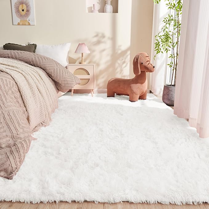 OPPODREAM 9x12 White Rugs for Bedroom, Ultra-Soft Fluffy Area Rugs for Living Room, 9 x 12 Shag Carpet for Nursery, Kids, Girl, Boy, Baby, Plush, Fuzzy, Shaggy, Cute Home Decor