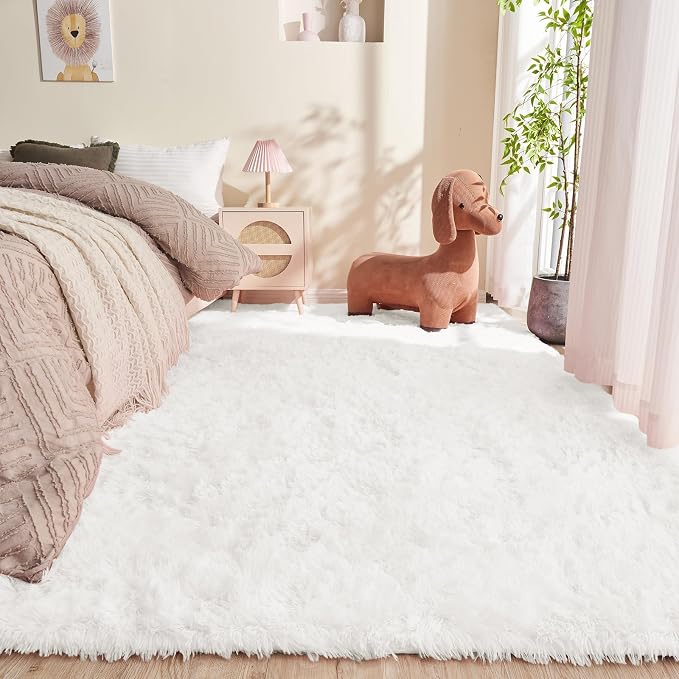 OPPODREAM 4x6 White Rugs for Bedroom, Ultra-Soft Fluffy Area Rugs for Living Room, 4 x 6 Shag Carpet for Nursery, Kids, Girl, Boy, Baby, Plush, Fuzzy, Shaggy, Cute Home Decor