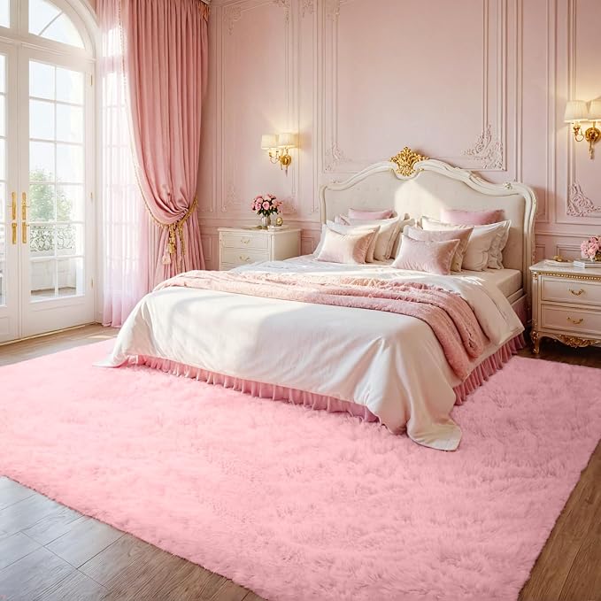 6x9 Area Rug for Living Room: Soft Fluffy Shag Pink Rugs for Bedroom, Non-Slip Large Fuzzy Plush Rug Indoor Floor Carpet for Nursery Kids Boys Girls Room, Dorms, Playroom, Modern Home Decor