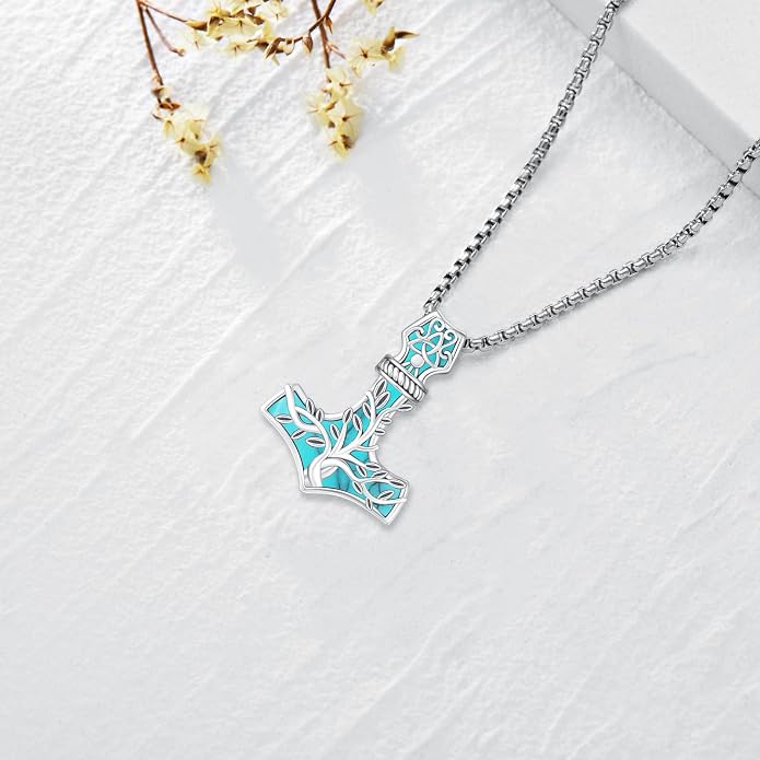 Celtic Cross Tree of Life Necklace for Women Sterling Silver Thor Hammer Tree of Life Pendant Irish Knot Cross Amulet Tree of Life Jewelry