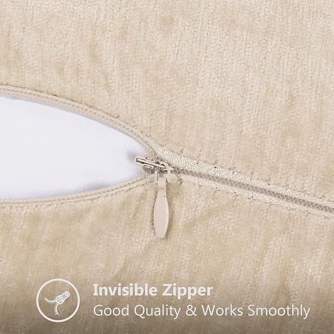 decorUhome Soft Chenille Throw Pillow Covers 22x22 Set of 2 Beige | Fall Textured Decorative Throw Pillow Cases Stitched Edge Modern Farmhouse Luxury Boho Velvet for Couch Sofa Bed Home Decor