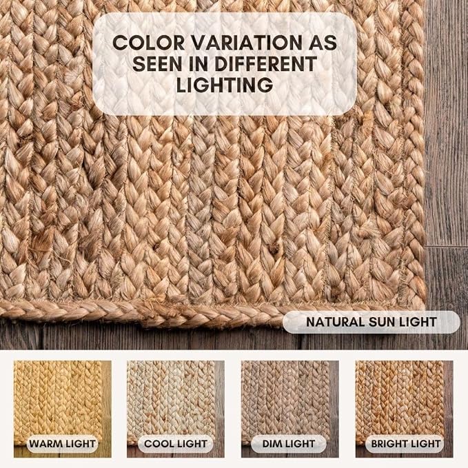 FRELISH DECOR Handwoven Jute Area Rug - 9x12 Feet Natural Yarn - Rustic Vintage Beige Braided Reversible Rectangular Rugs for Bedroom - Kitchen - Living Room - Farmhouse (9' x 12')