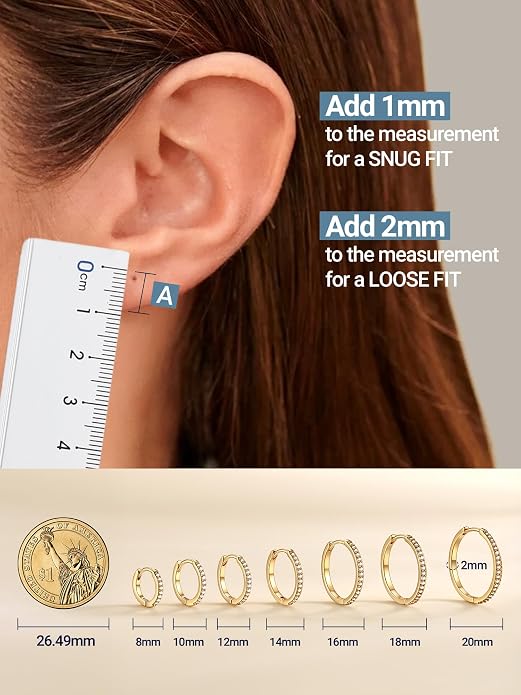 PROSTEEL Hoop Earrings for Women, Huggie Hoop with 925 Sterling Silver Post, 8/10/12/14/16/18/20mm Small Huggie Hoops, 14K Gold Plated/Silver/Black/Rose Gold Hypoallergenic Earrings Jewelry